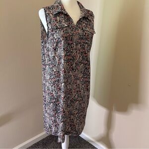 LOFT Black and Pink Floral Midi Dress